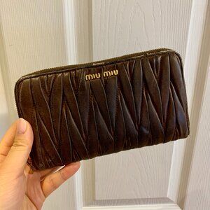 MIU MIU Zip-Around Long Wallet Lambskin Leather